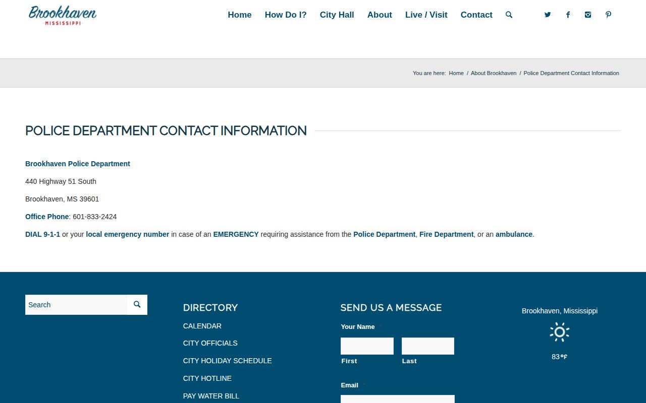 Brookhaven Police Department contact page for Lincoln County arrest records