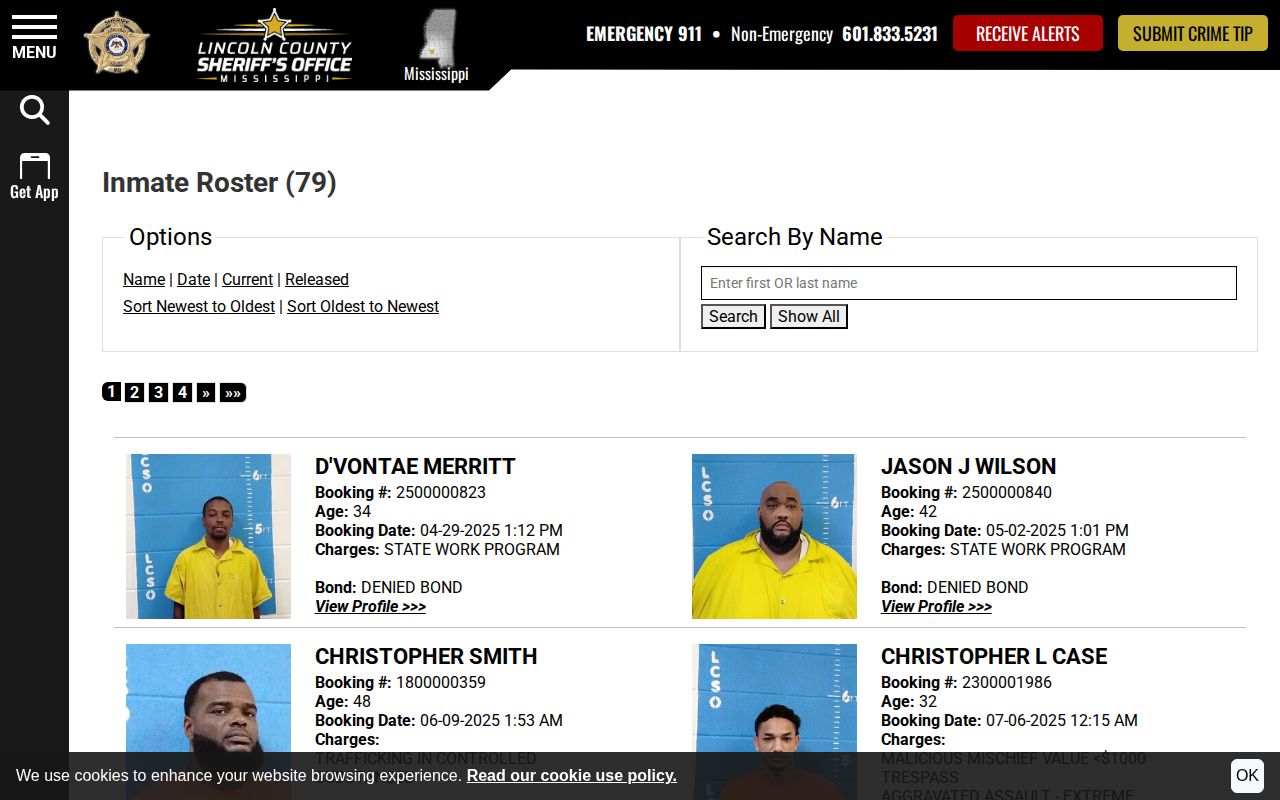 Lincoln County Jail official roster search for booking records