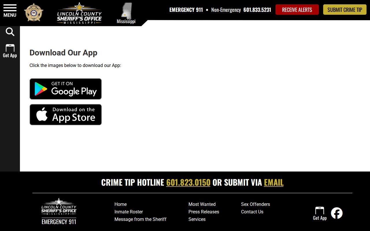 Lincoln County Sheriff's Office official mobile app access for booking alerts