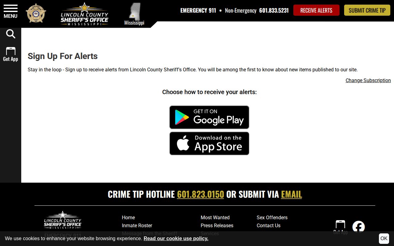 Lincoln County Sheriff's Office official publication alerts for booking updates