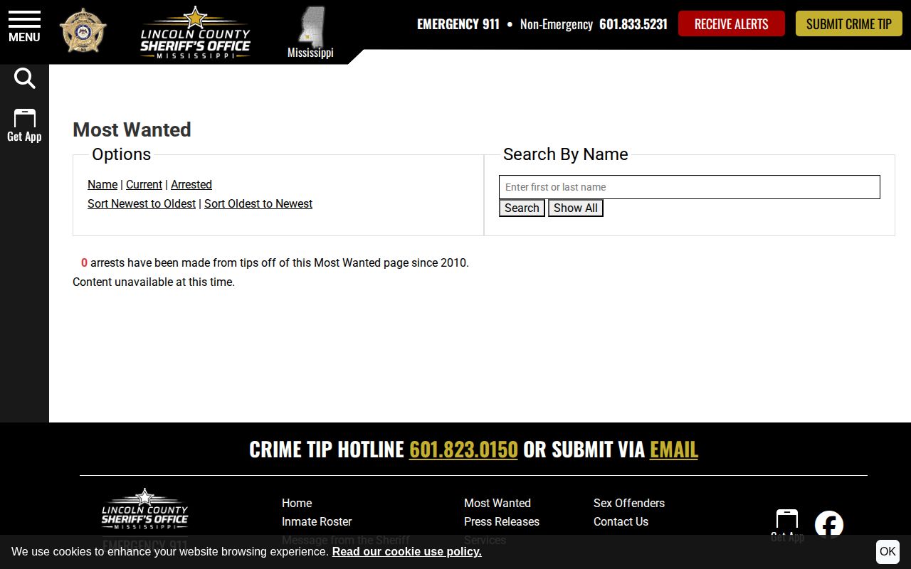 Lincoln County wanted records official Sheriff interface