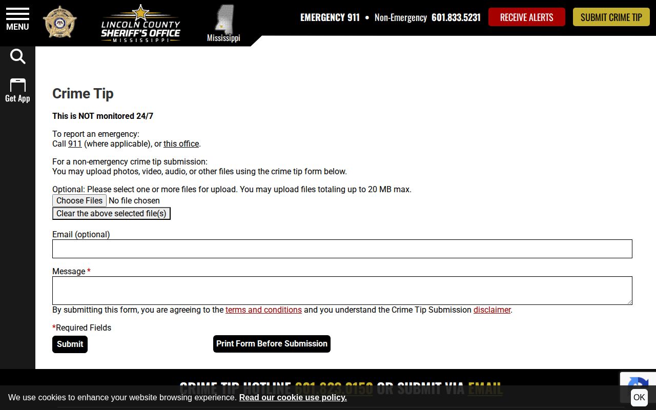 Lincoln County wanted records official crime tip form